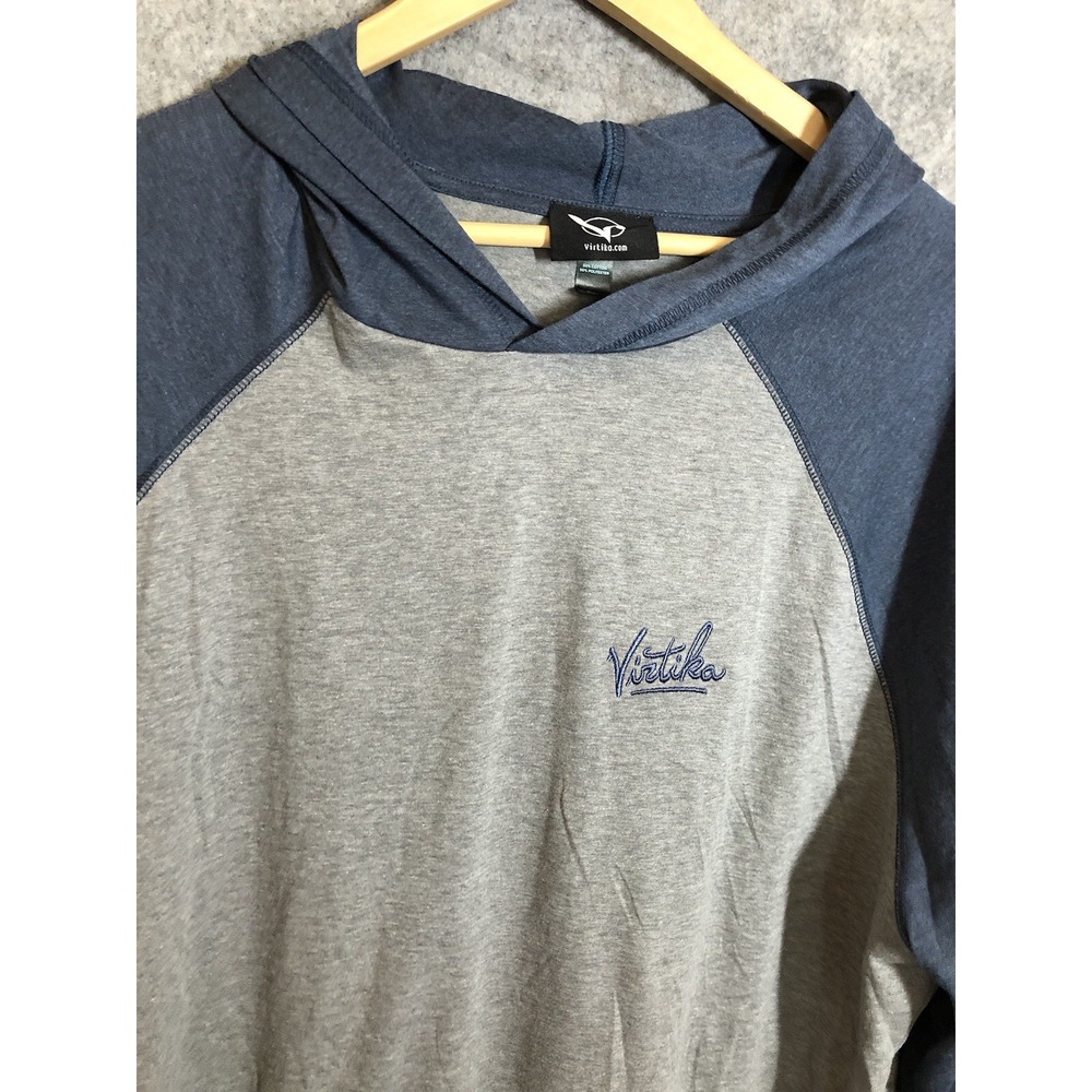 Virtika Hoodie 2XL Gray Blue Lightweight Sweatshirt Embroidered Logo Sports